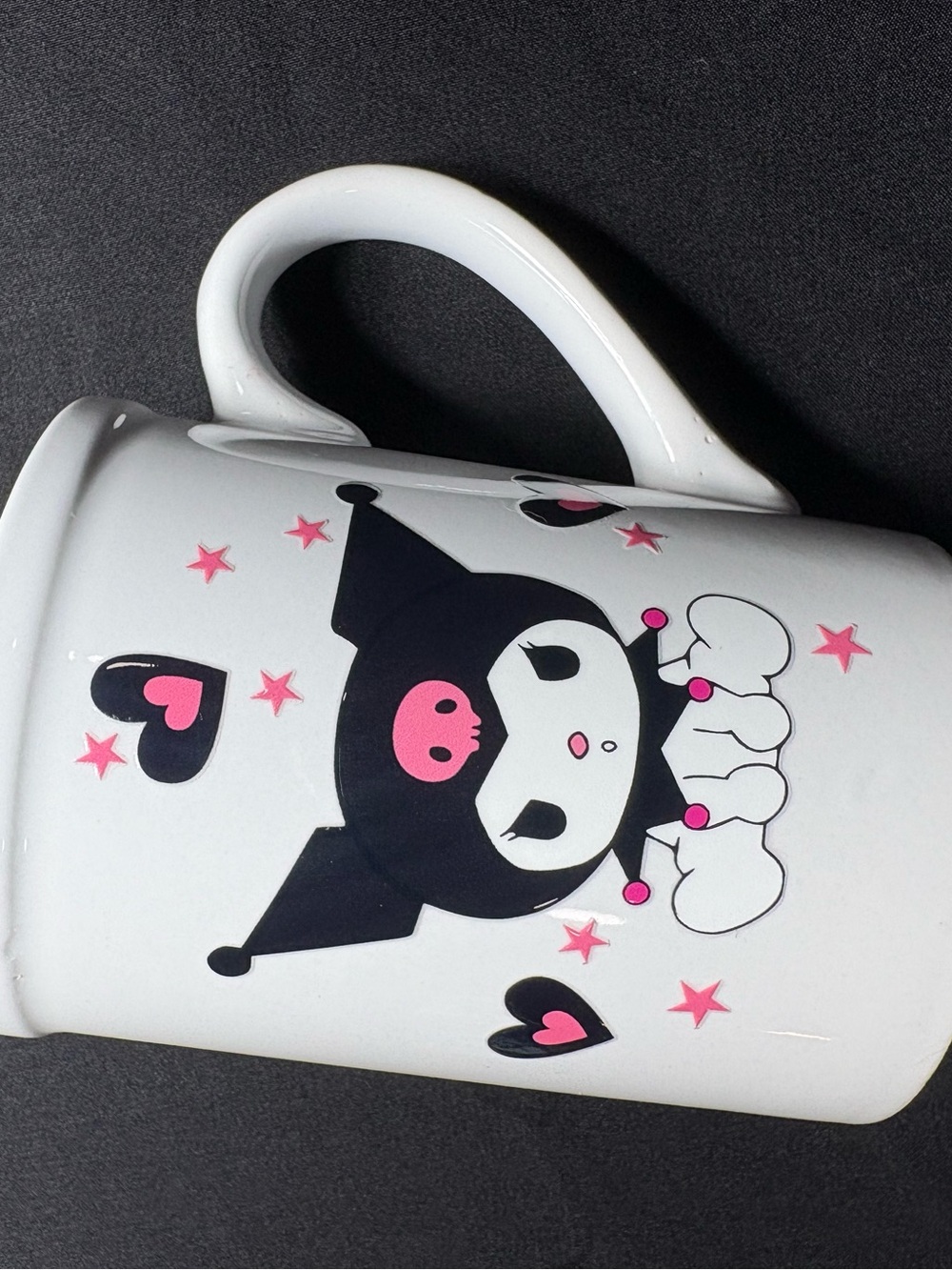 White Ceramic Mug with Black & Pink Cartoon Character